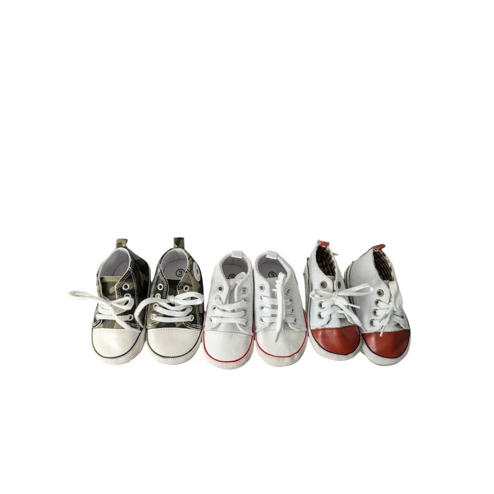 Lot Of 3 Infant Baby Canvas Slip On Shoes Size 3